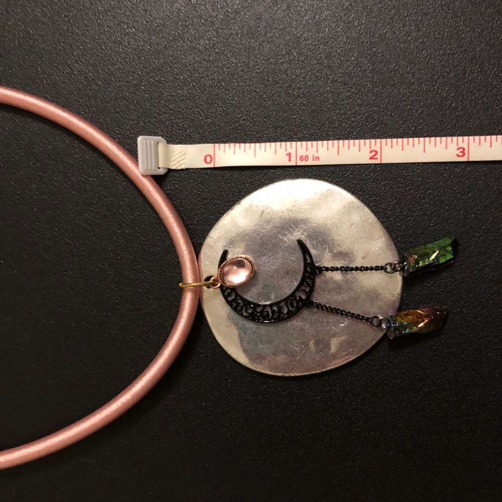 Handcrafted Moon & Faux Crystal Pendant Necklace in Pink - Picture 5 of 7